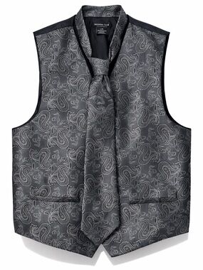 Sahara Club Paisley Vest & Tie Set Men Large Gray Formal Wedding Suit Waistcoat